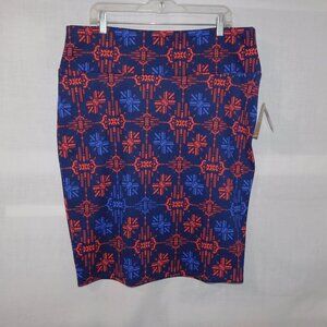 Lularoe Cassie Blue Pink abstract Pattern Body Con Pencil Skirt NEW Womens 3XL